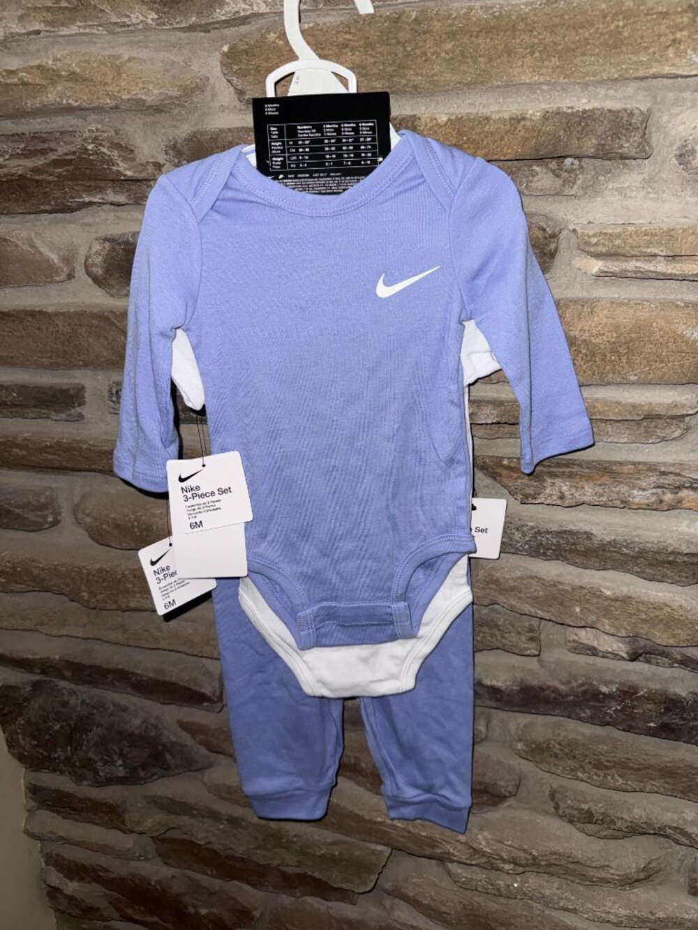 Nike Baby Girl 3 Pc Set Infant 2 Bodysuits & Leggings 6M Periwinkle Thistle NWT